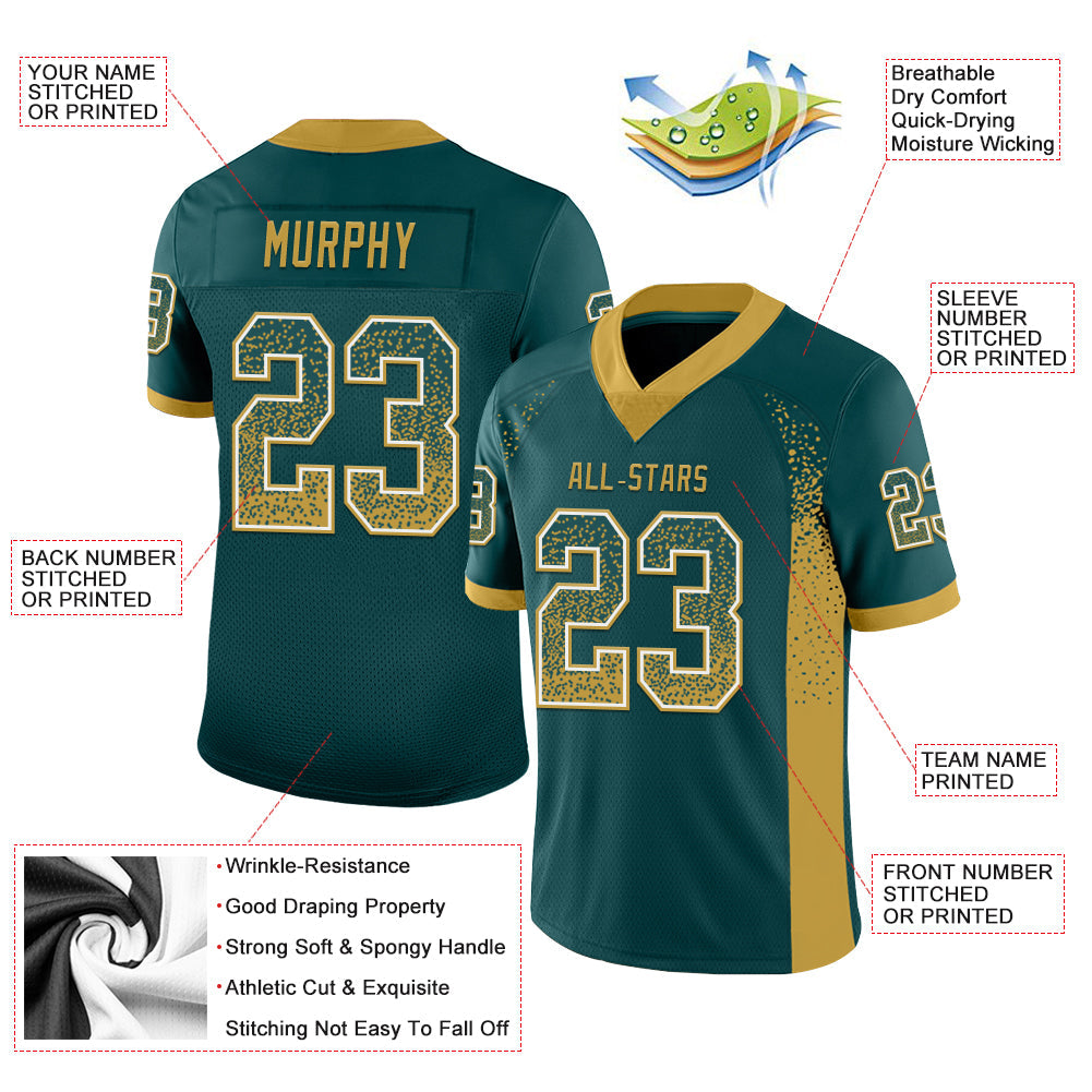 Custom Midnight Green Old Gold-White Mesh Drift Fashion Football Jersey - Sky-Custom