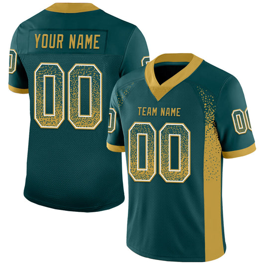 Custom Midnight Green Old Gold-White Mesh Drift Fashion Football Jersey - Sky-Custom