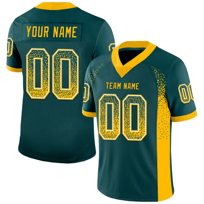 Custom Midnight Green Gold-White Mesh Drift Fashion Football Jersey - Sky-Custom