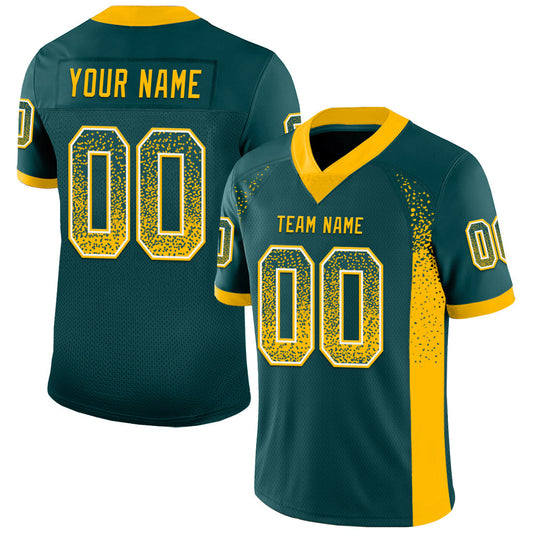 Custom Midnight Green Gold-White Mesh Drift Fashion Football Jersey - Sky-Custom