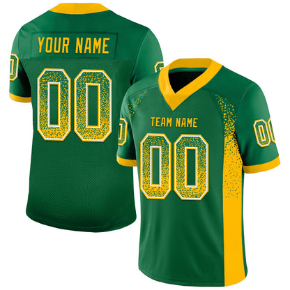 Custom Kelly Green Gold-White Mesh Drift Fashion Football Jersey - Sky-Custom
