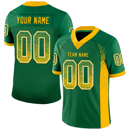 Custom Kelly Green Gold-White Mesh Drift Fashion Football Jersey - Sky-Custom