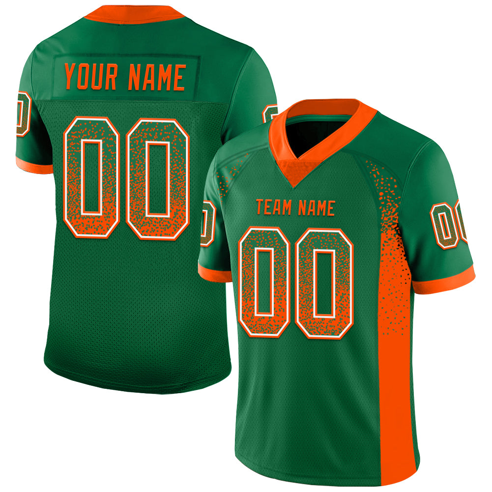 Custom Kelly Green Orange-White Mesh Drift Fashion Football Jersey - Sky-Custom