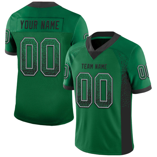 Custom Kelly Green Black-Gray Mesh Drift Fashion Football Jersey - Sky-Custom