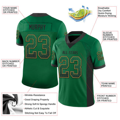 Custom Kelly Green Black-Old Gold Mesh Drift Fashion Football Jersey - Sky-Custom