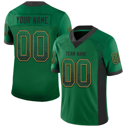 Custom Kelly Green Black-Old Gold Mesh Drift Fashion Football Jersey - Sky-Custom