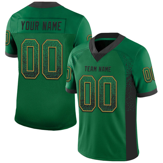 Custom Kelly Green Black-Old Gold Mesh Drift Fashion Football Jersey - Sky-Custom