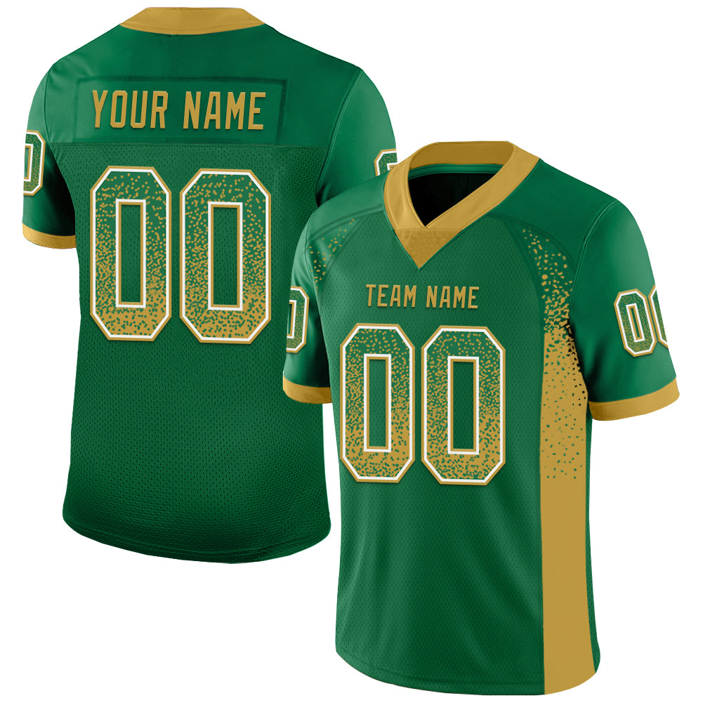 Custom Kelly Green Old Gold-White Mesh Drift Fashion Football Jersey - Sky-Custom