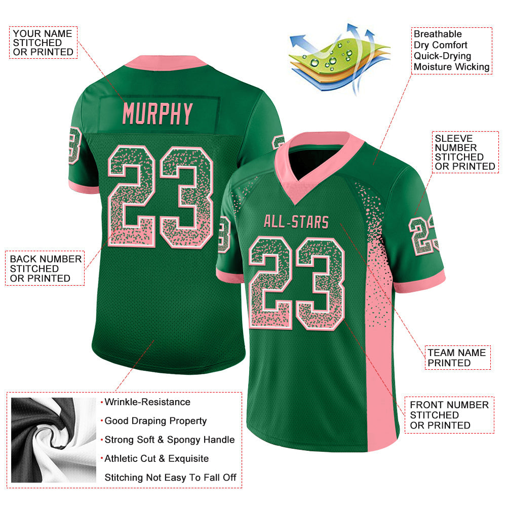 Custom Kelly Green Medium Pink-White Mesh Drift Fashion Football Jersey - Sky-Custom