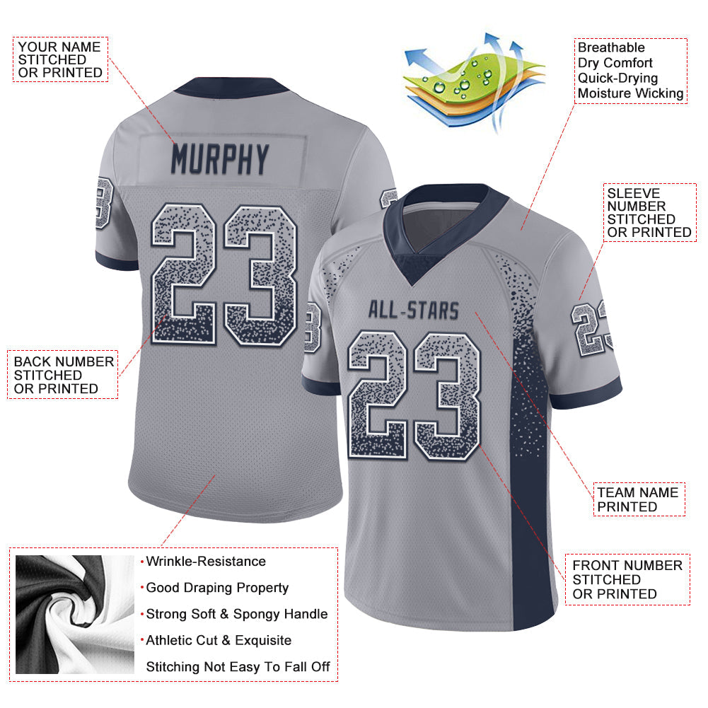 Custom Gray Navy-White Mesh Drift Fashion Football Jersey - Sky-Custom
