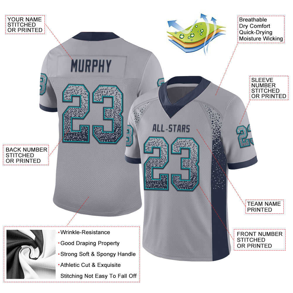 Custom Gray Navy-Teal Mesh Drift Fashion Football Jersey - Sky-Custom