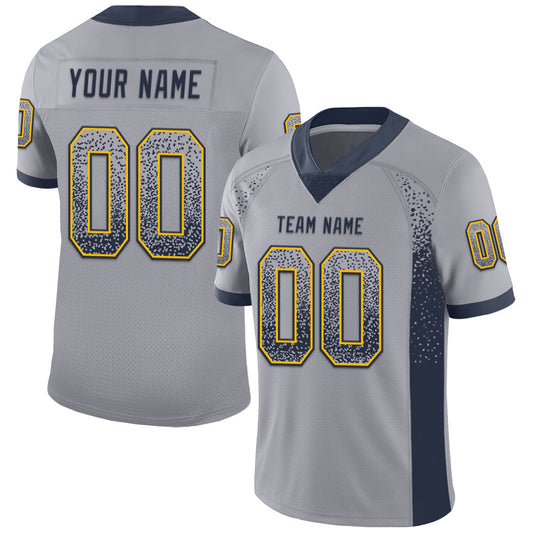 Custom Gray Navy-Gold Mesh Drift Fashion Football Jersey - Sky-Custom