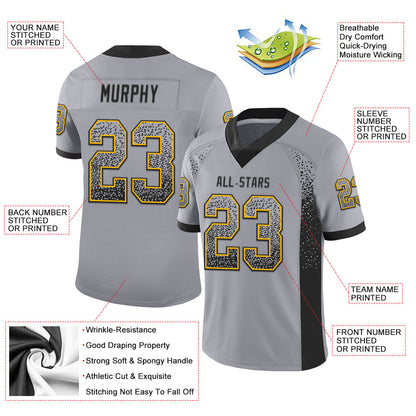 Custom Gray Black-Gold Mesh Drift Fashion Football Jersey - Sky-Custom