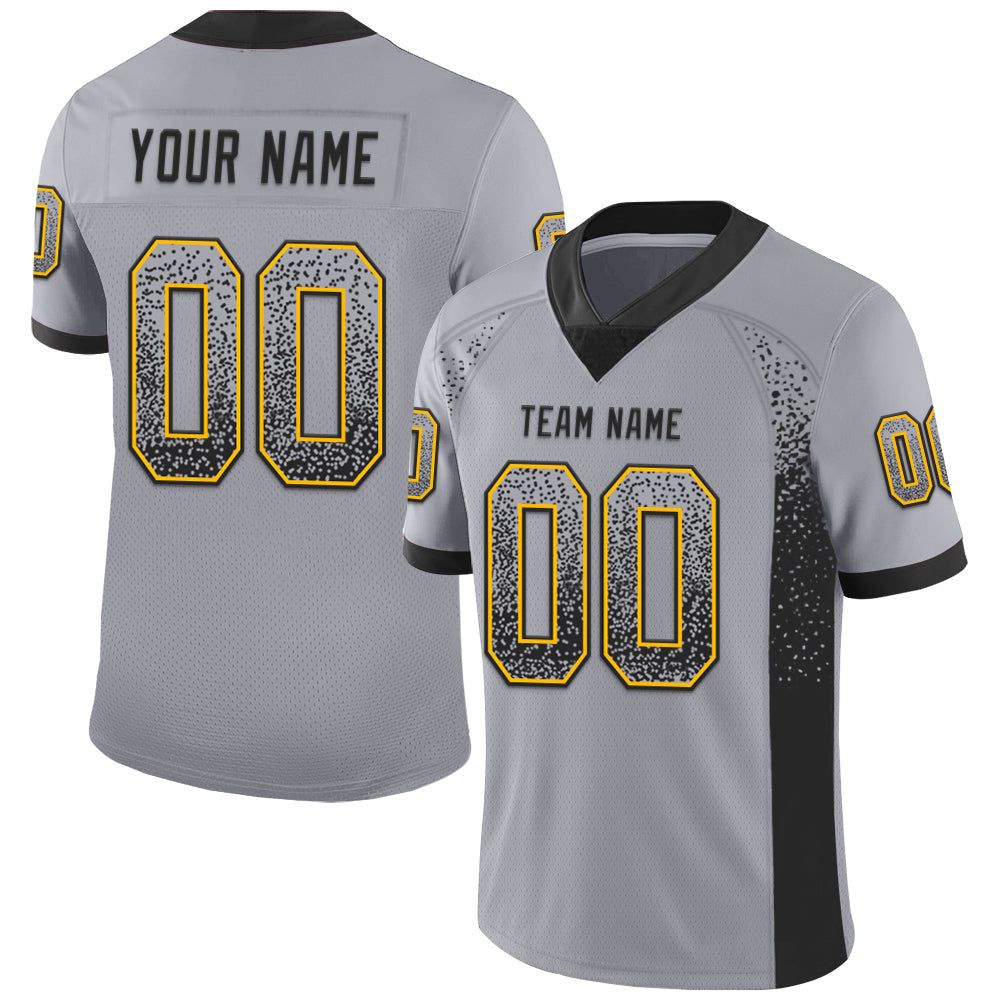 Custom Gray Black-Gold Mesh Drift Fashion Football Jersey - Sky-Custom
