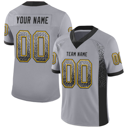 Custom Gray Black-Gold Mesh Drift Fashion Football Jersey - Sky-Custom