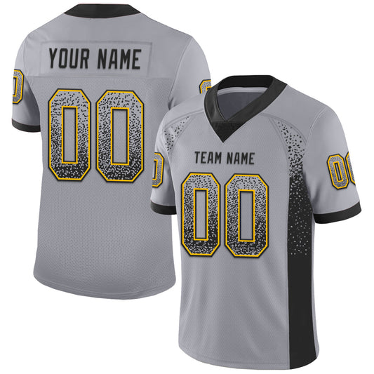 Custom Gray Black-Gold Mesh Drift Fashion Football Jersey - Sky-Custom