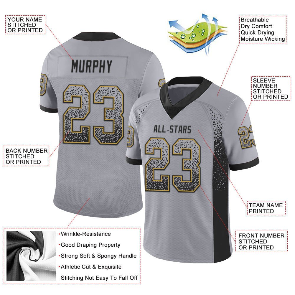 Custom Gray Black-Old Gold Mesh Drift Fashion Football Jersey - Sky-Custom