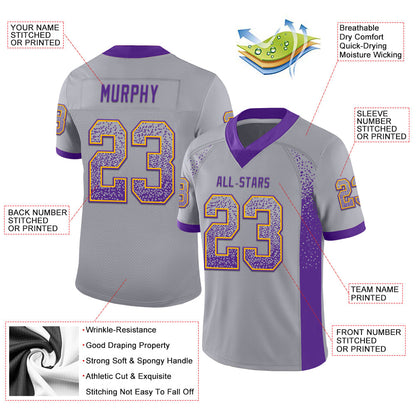 Custom Gray Purple-Gold Mesh Drift Fashion Football Jersey - Sky-Custom
