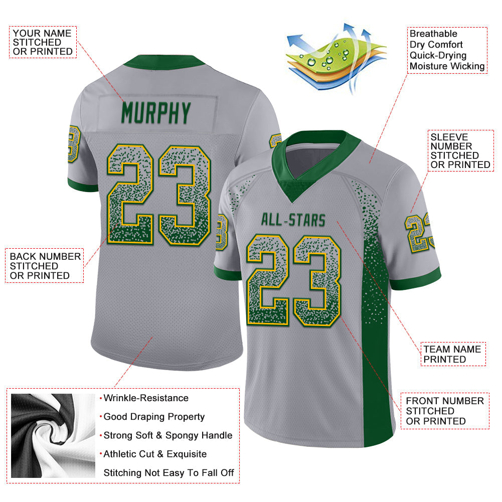 Custom Gray Green-Gold Mesh Drift Fashion Football Jersey - Sky-Custom