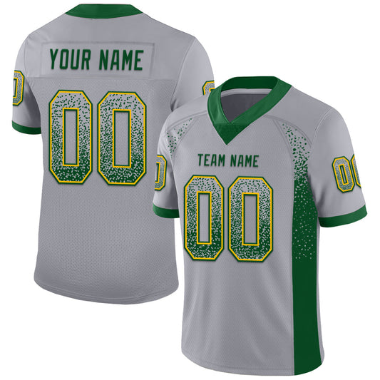 Custom Gray Green-Gold Mesh Drift Fashion Football Jersey - Sky-Custom