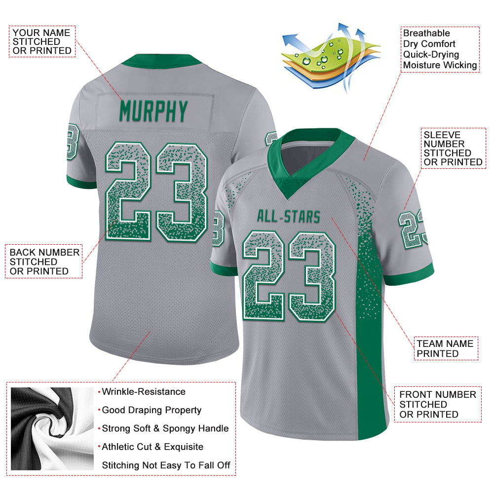 Custom Gray Kelly Green-White Mesh Drift Fashion Football Jersey - Sky-Custom