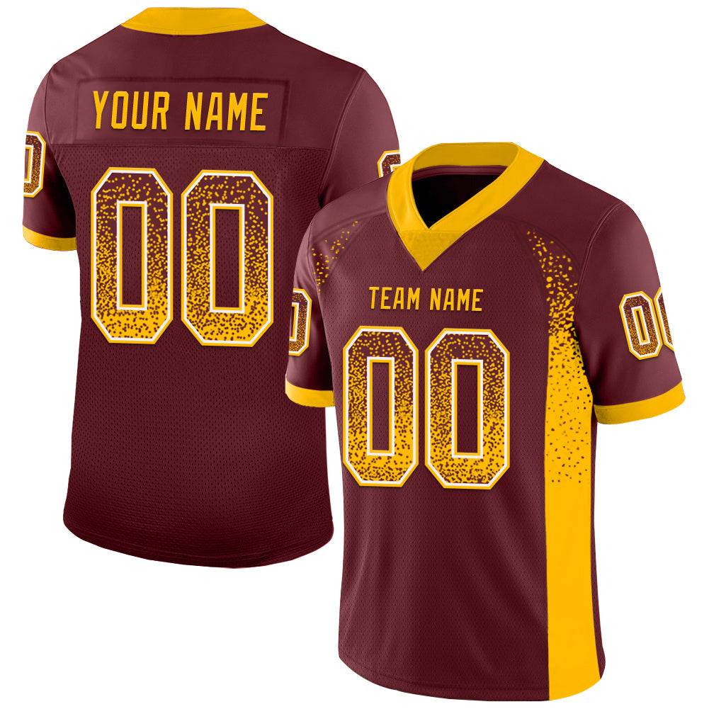 Custom Burgundy Gold-White Mesh Drift Fashion Football Jersey - Sky-Custom