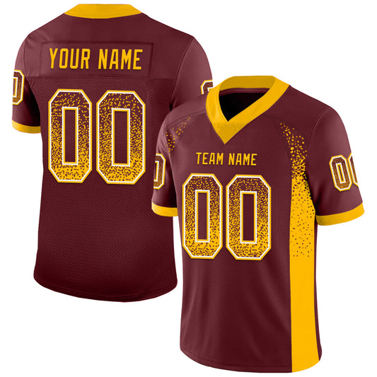 Custom Burgundy Gold-White Mesh Drift Fashion Football Jersey - Sky-Custom