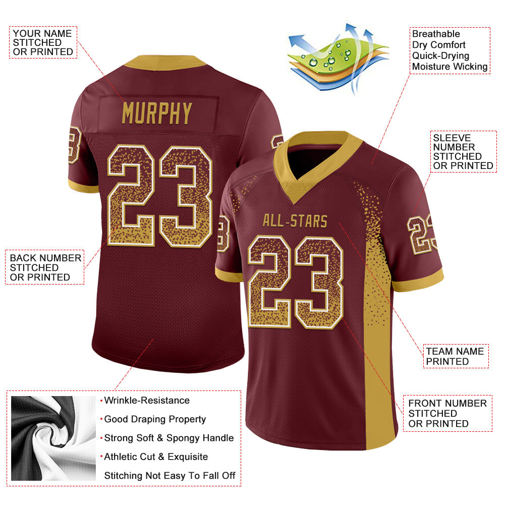 Custom Burgundy Old Gold-White Mesh Drift Fashion Football Jersey - Sky-Custom