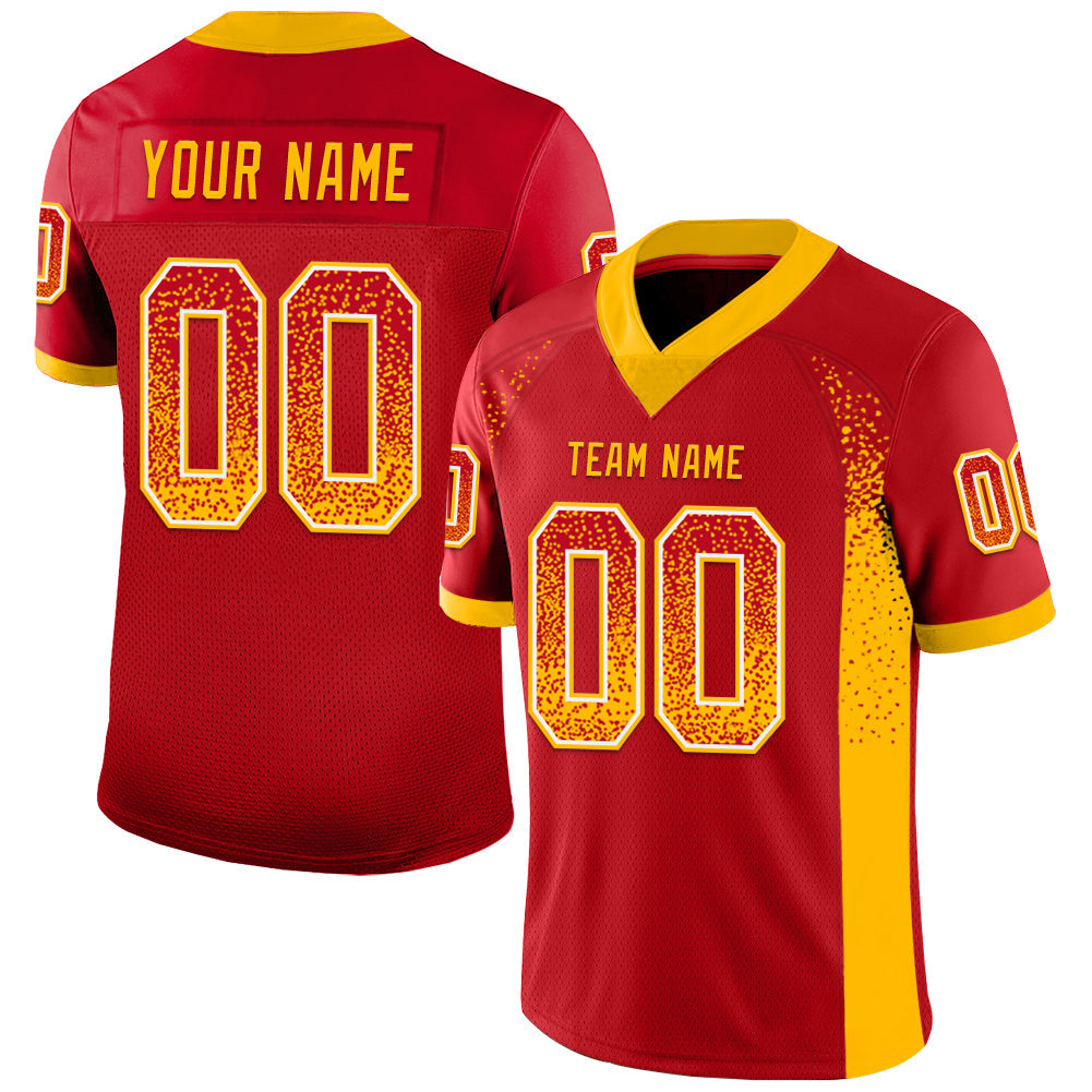 Custom Red Gold-White Mesh Drift Fashion Football Jersey - Sky-Custom