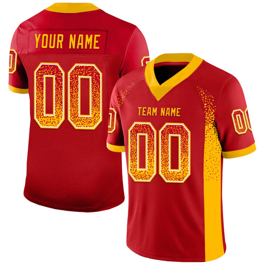 Custom Red Gold-White Mesh Drift Fashion Football Jersey - Sky-Custom