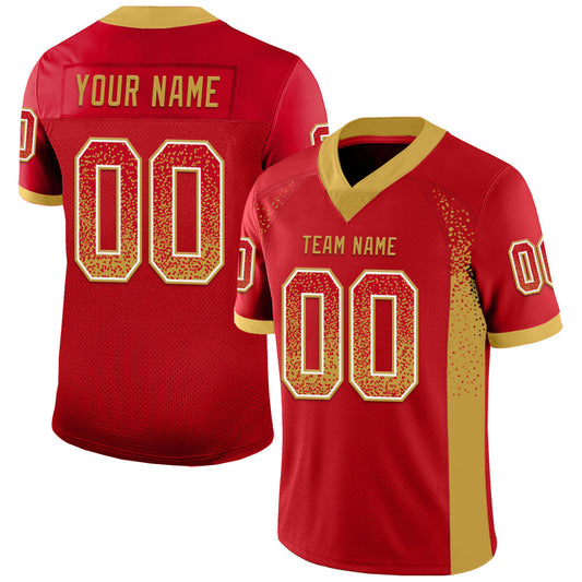 Custom Red Old Gold-White Mesh Drift Fashion Football Jersey - Sky-Custom