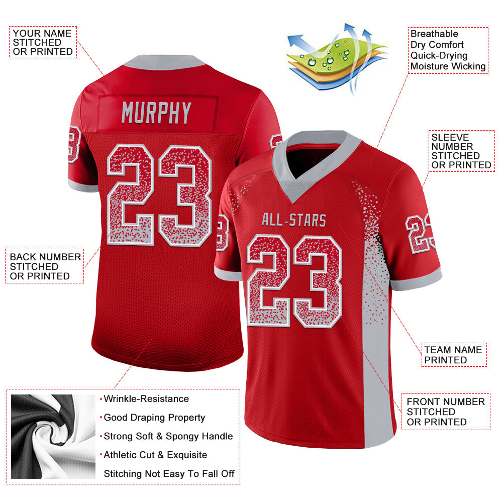 Custom Red Gray-White Mesh Drift Fashion Football Jersey - Sky-Custom