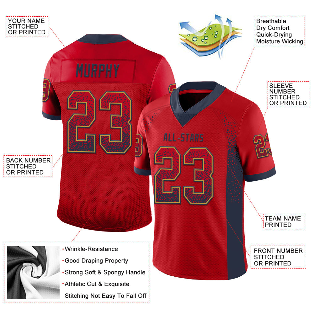 Custom Red Navy-Old Gold Mesh Drift Fashion Football Jersey - Sky-Custom