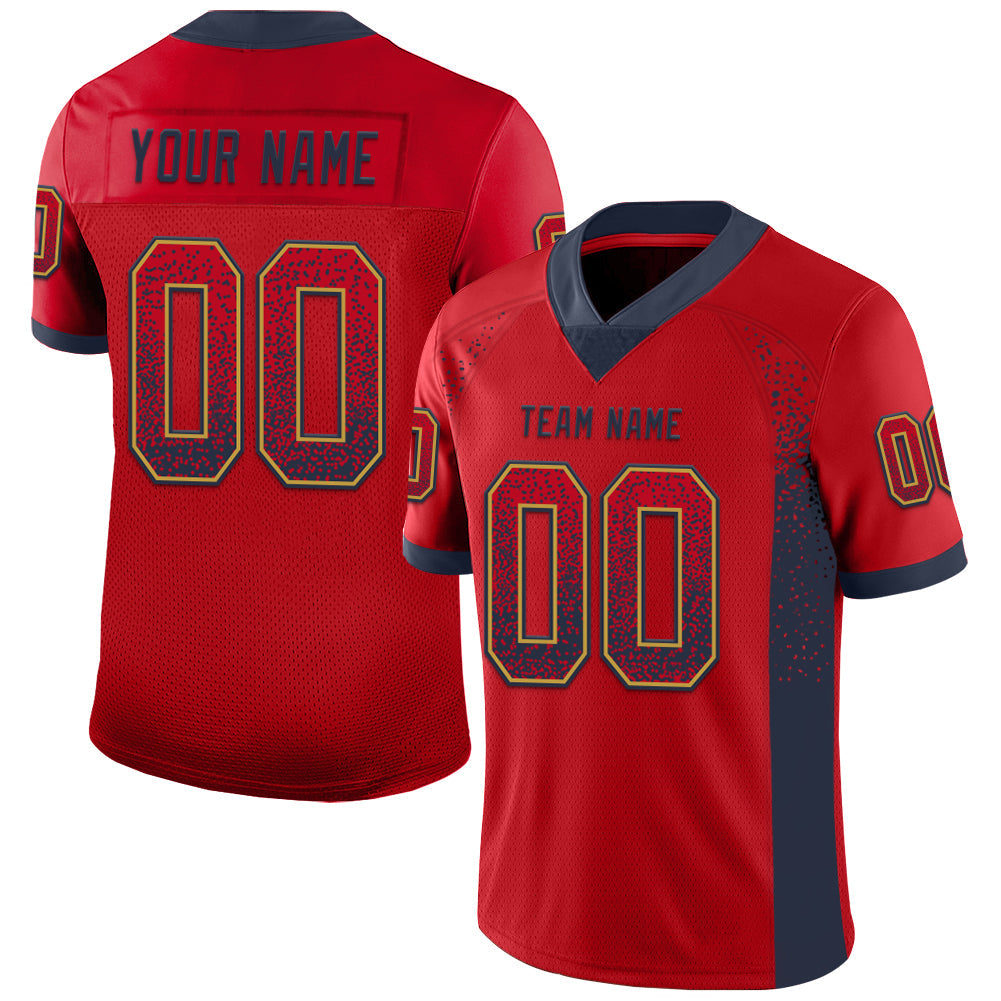 Custom Red Navy-Old Gold Mesh Drift Fashion Football Jersey - Sky-Custom