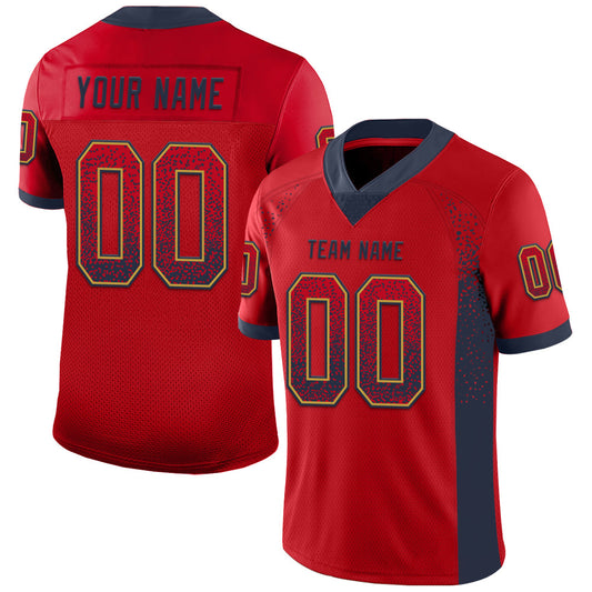 Custom Red Navy-Old Gold Mesh Drift Fashion Football Jersey - Sky-Custom