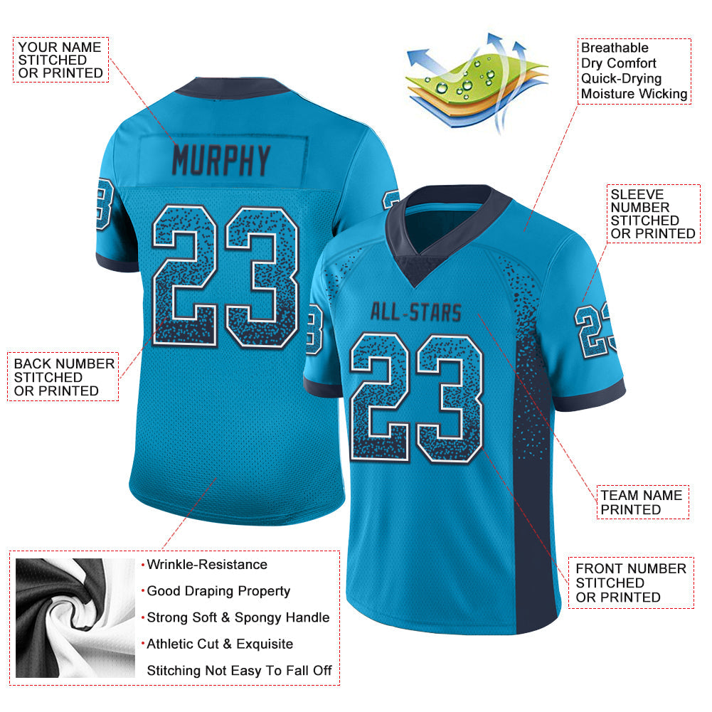 Custom Panther Blue Navy-White Mesh Drift Fashion Football Jersey - Sky-Custom