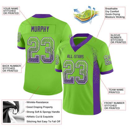 Custom Neon Green Purple-White Mesh Drift Fashion Football Jersey - Sky-Custom