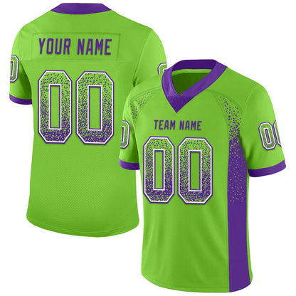 Custom Neon Green Purple-White Mesh Drift Fashion Football Jersey - Sky-Custom