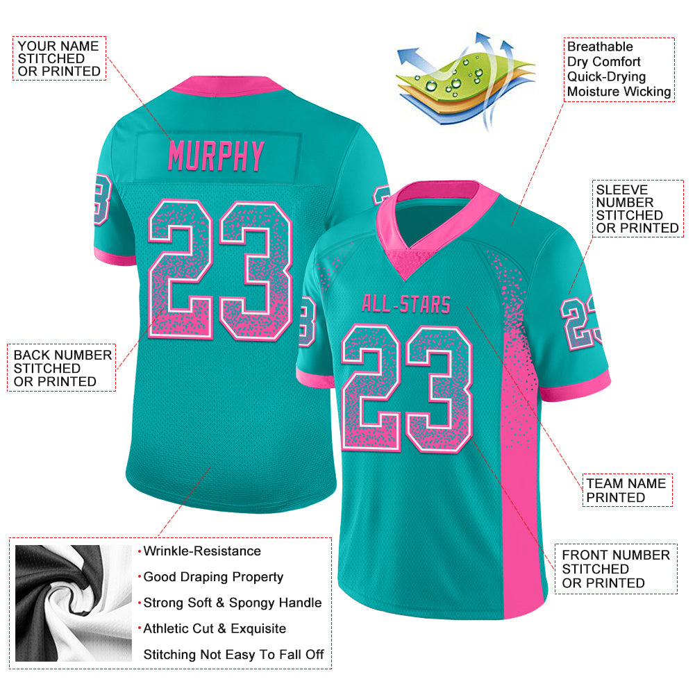 Custom Aqua Pink-White Mesh Drift Fashion Football Jersey - Sky-Custom
