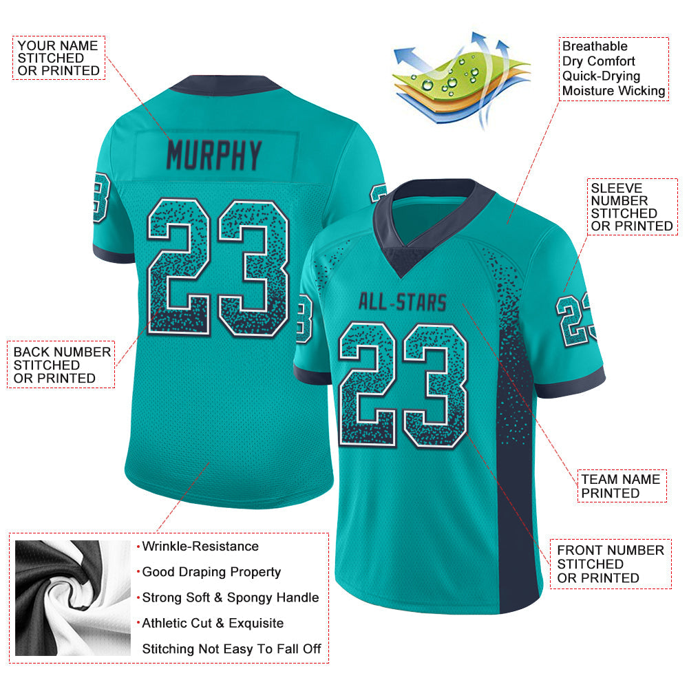 Custom Aqua Navy-White Mesh Drift Fashion Football Jersey - Sky-Custom