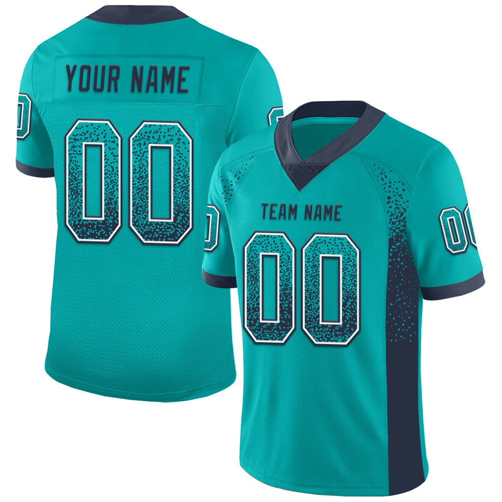 Custom Aqua Navy-White Mesh Drift Fashion Football Jersey - Sky-Custom