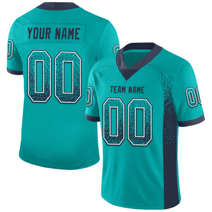 Custom Aqua Navy-White Mesh Drift Fashion Football Jersey - Sky-Custom