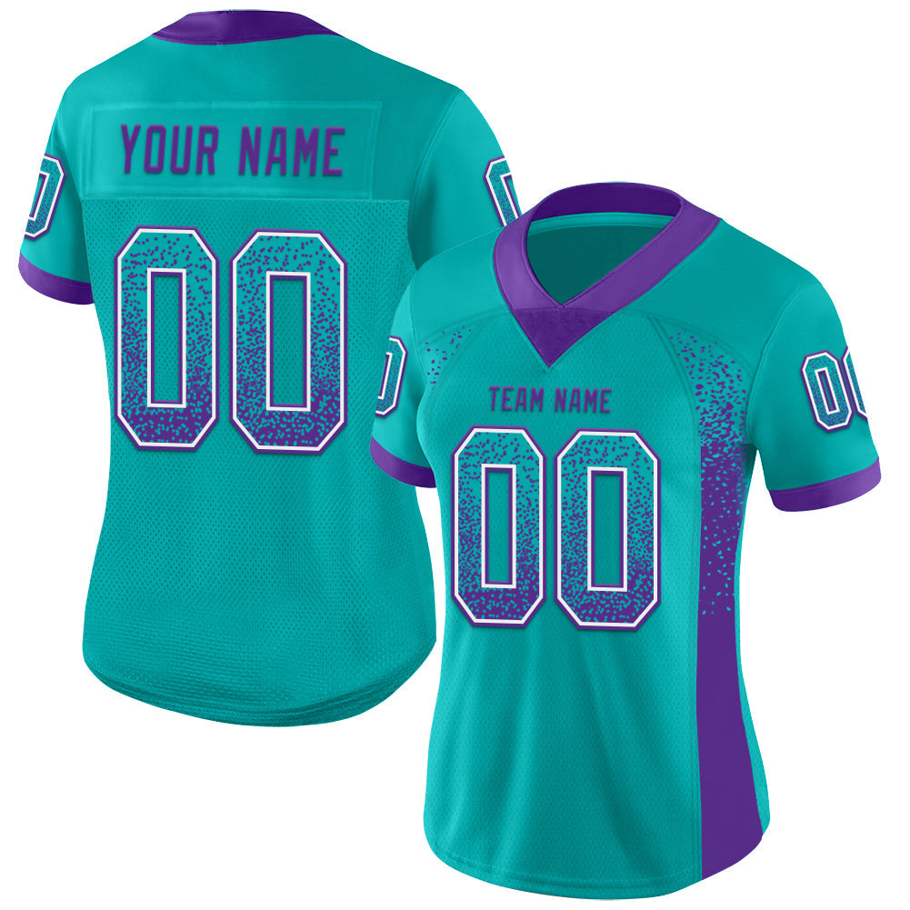Custom Aqua Purple-White Mesh Drift Fashion Football Jersey - Sky-Custom