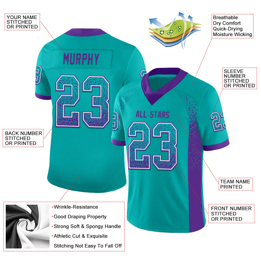 Custom Aqua Purple-White Mesh Drift Fashion Football Jersey - Sky-Custom