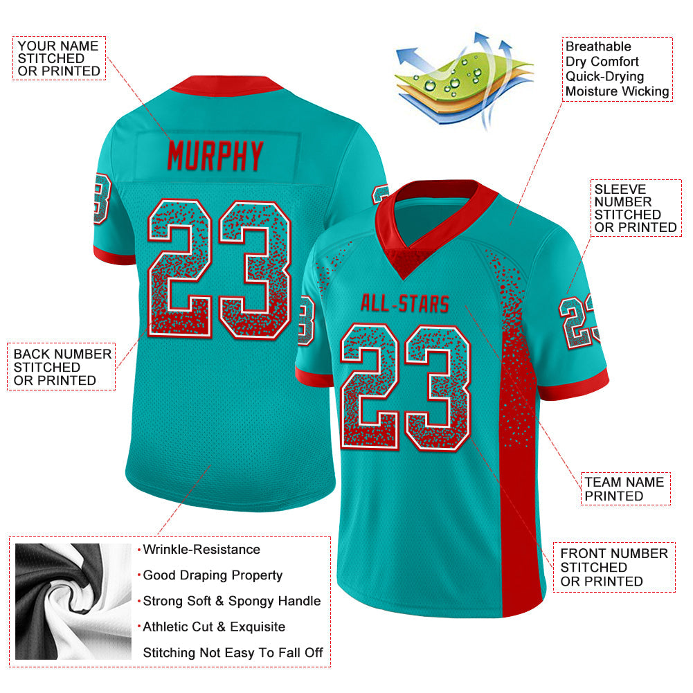 Custom Aqua Red-White Mesh Drift Fashion Football Jersey - Sky-Custom