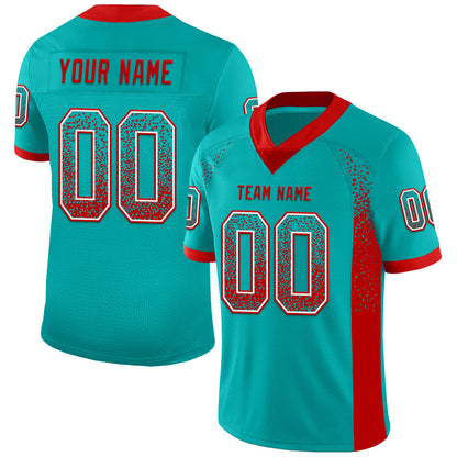 Custom Aqua Red-White Mesh Drift Fashion Football Jersey - Sky-Custom