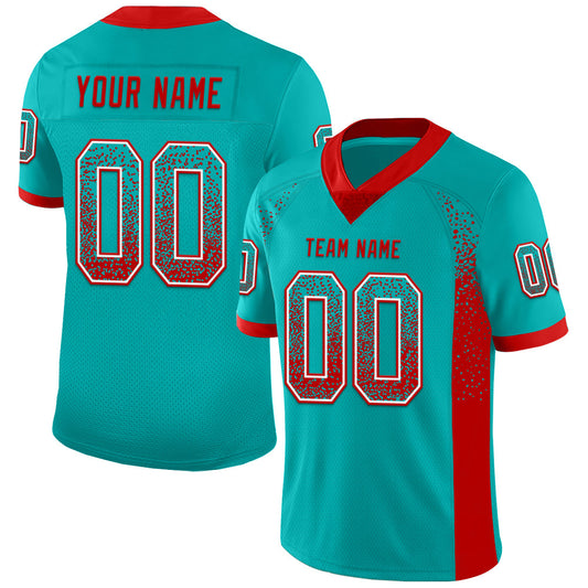 Custom Aqua Red-White Mesh Drift Fashion Football Jersey - Sky-Custom