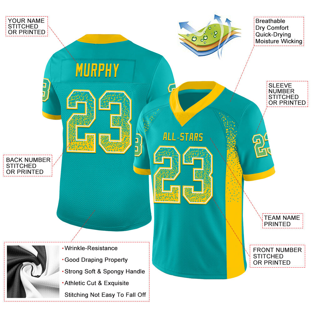 Custom Aqua Yellow-White Mesh Drift Fashion Football Jersey - Sky-Custom