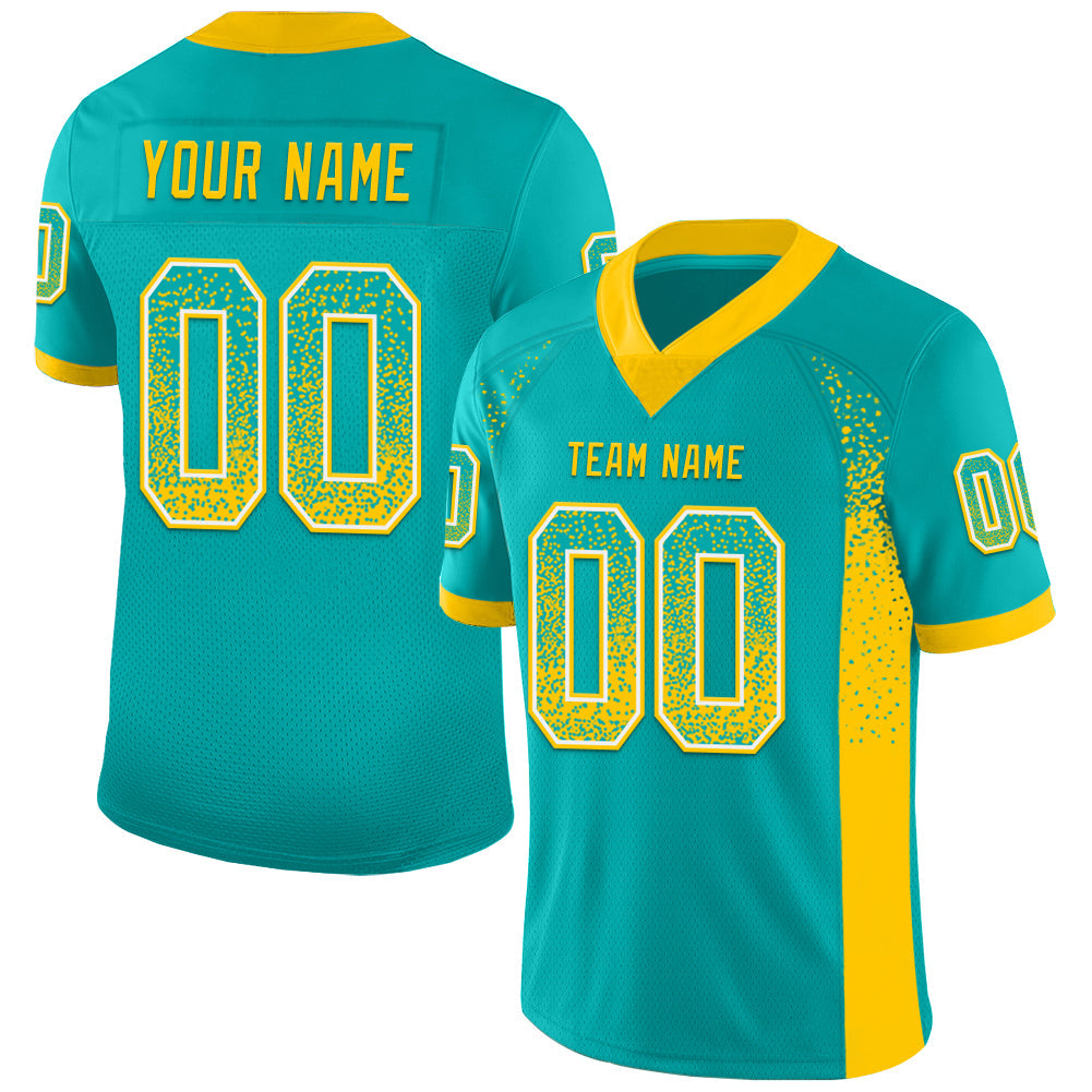 Custom Aqua Yellow-White Mesh Drift Fashion Football Jersey - Sky-Custom