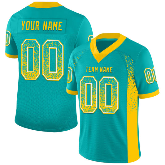 Custom Aqua Yellow-White Mesh Drift Fashion Football Jersey - Sky-Custom